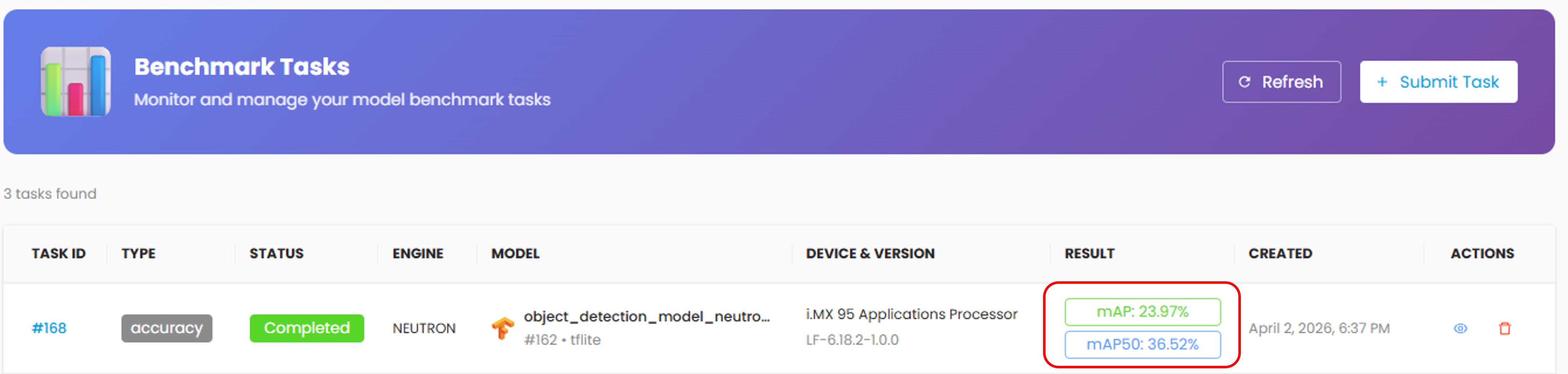 Benchmark Accuracy Detection Result